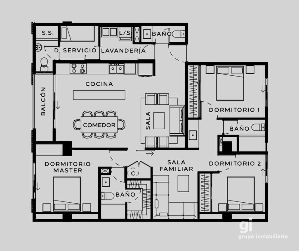 Apartamento de 3 dormitorios + cuarto de servicio en venta en zona 13 - 7