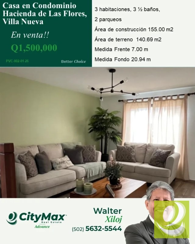 Casa en Condominio en Venta en Zona 2 Villa Nueva Guatemala - 1