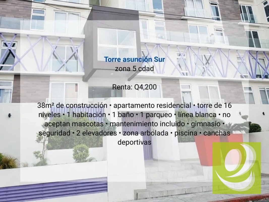 Apartamento en Renta en Torre Asunción Sur zona 5 cdad - 10