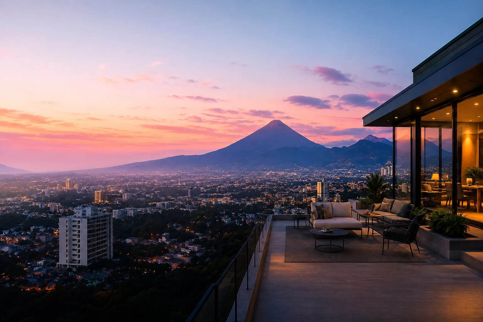 Bienes raíces en Guatemala al atardecer